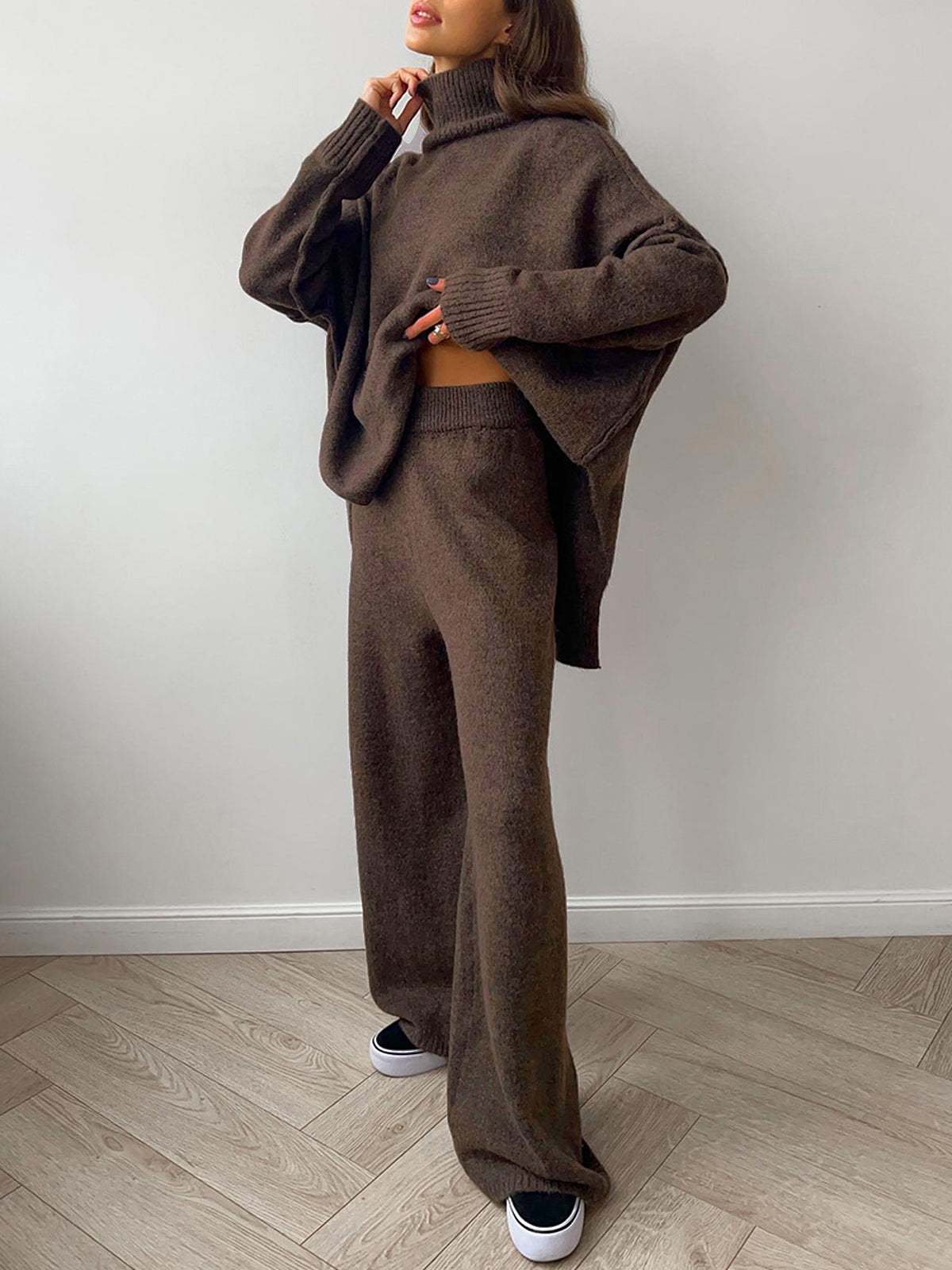 Zachte Dames Gebreide Lounge Set met Col en Relaxte Pasvorm