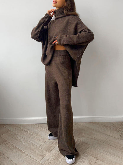 Zachte Dames Gebreide Lounge Set met Col en Relaxte Pasvorm