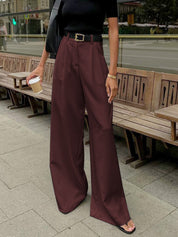 Dames high waist wide leg broek met plooien en rechte pijpen