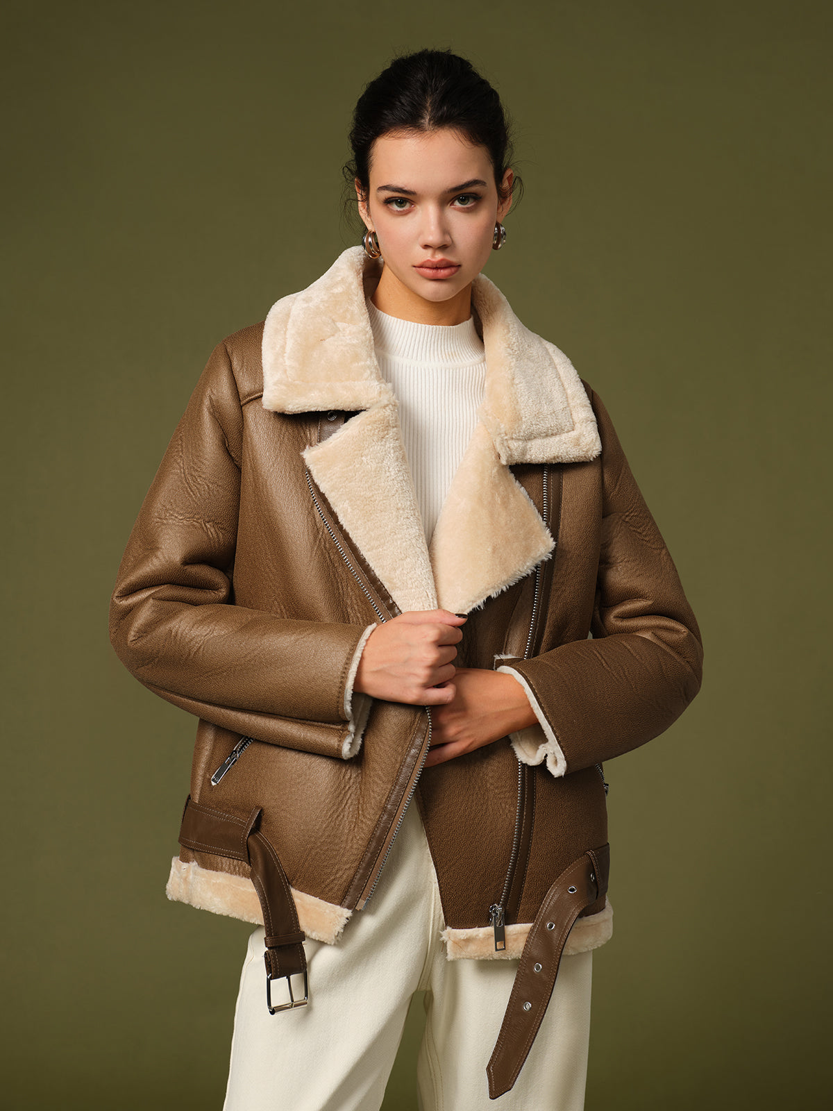 Leren Winterjas Zachte Teddyvoering Vrouwen