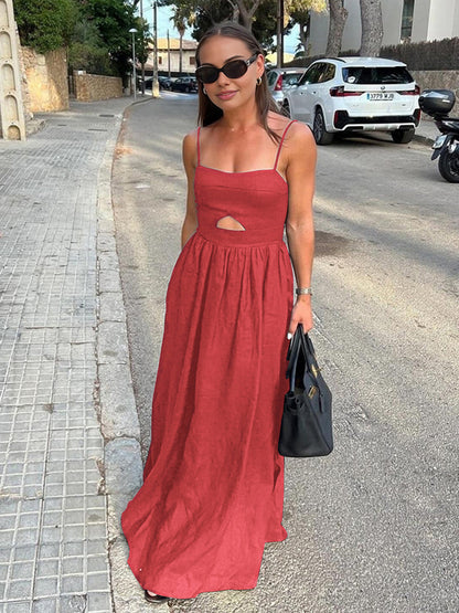 Luchtige Party Maxi Jurk met Spaghettibandjes en Cut-out Detail voor Vrouwen