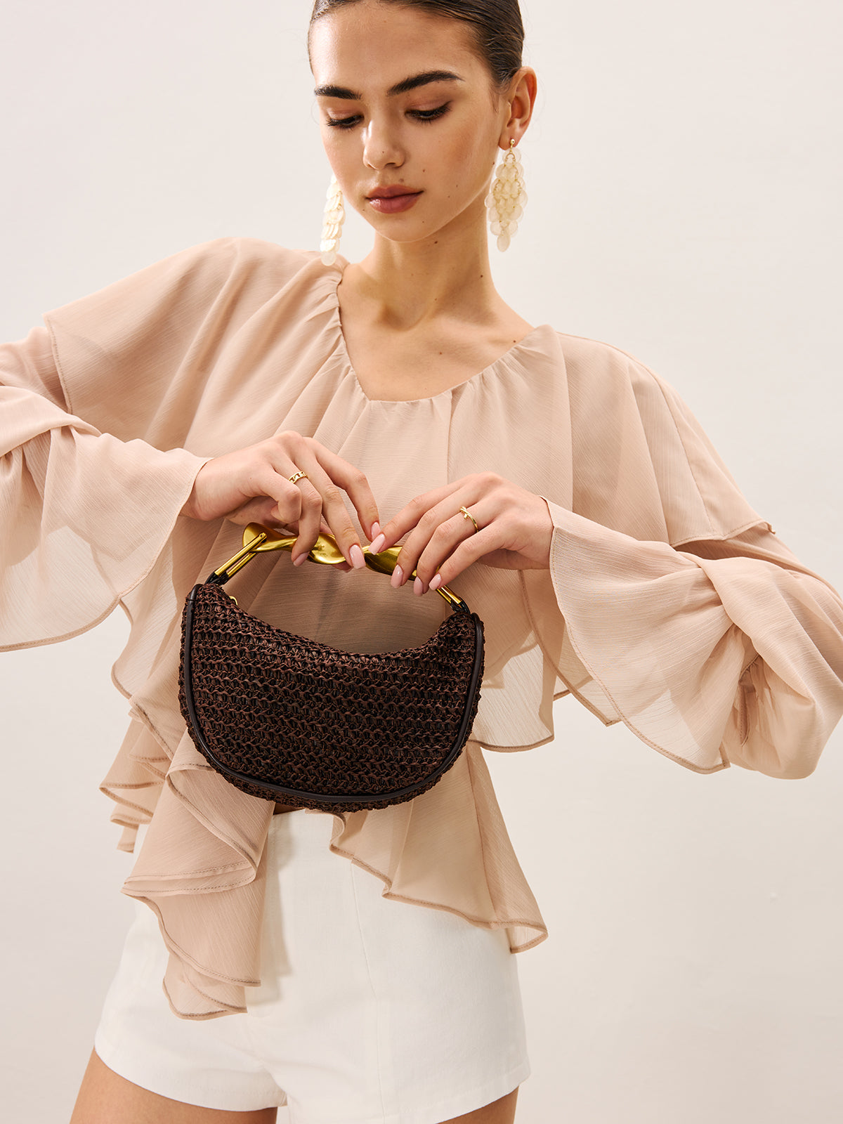 Ella & Rose - gewoven handtas met gouden hals