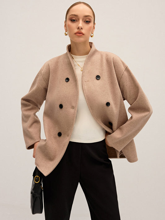 Dubbele Rij Knopen Peacoat Jas Elegant Zacht Oversized Vrouwen