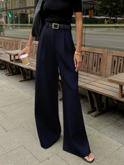 Dames high waist wide leg broek met plooien en rechte pijpen