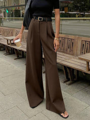 Dames high waist wide leg broek met plooien en rechte pijpen