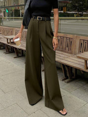 Dames high waist wide leg broek met plooien en rechte pijpen