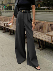 Dames high waist wide leg broek met plooien en rechte pijpen