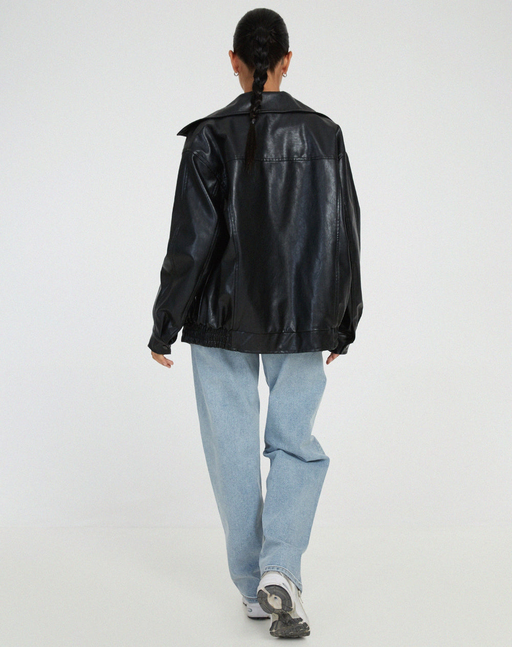 Veste en cuir oversize femme avec fermeture éclair