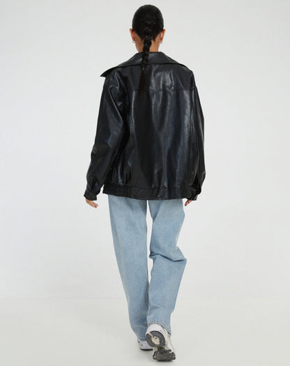 Oversized Leren Jack dames met rits