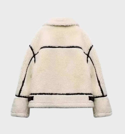 Beige Fleece Jas Zachte Warme Oversized Teddy voering Dames