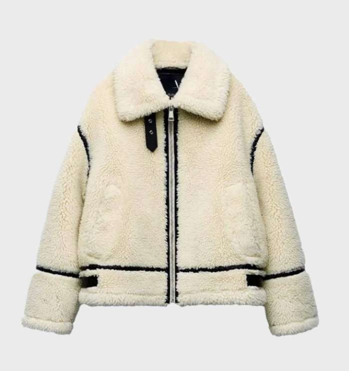 Beige Fleece Jas Zachte Warme Oversized Teddy voering Dames