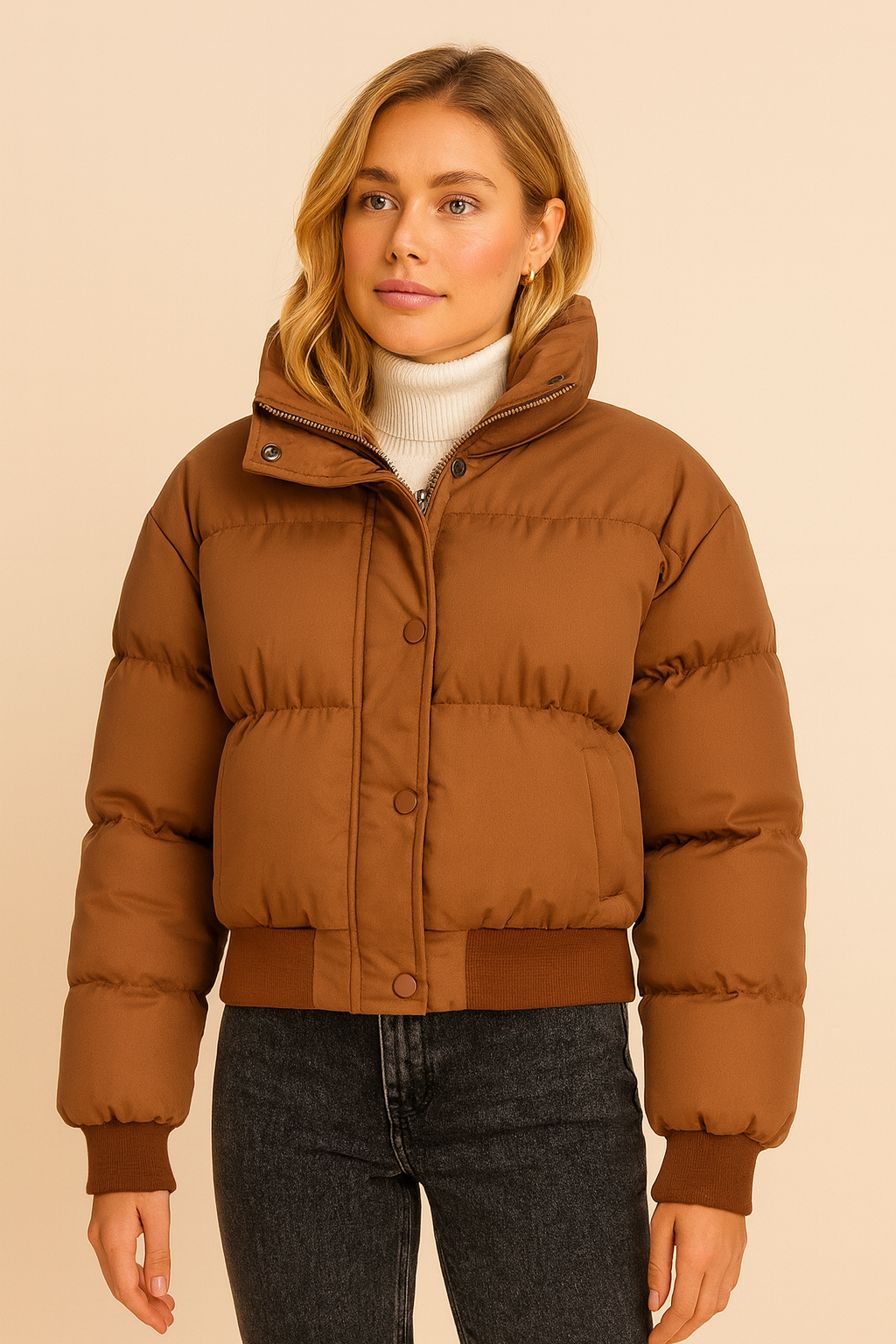 Korte Puffer Winterjas voor Dames Gewatteerd Lichtgewicht