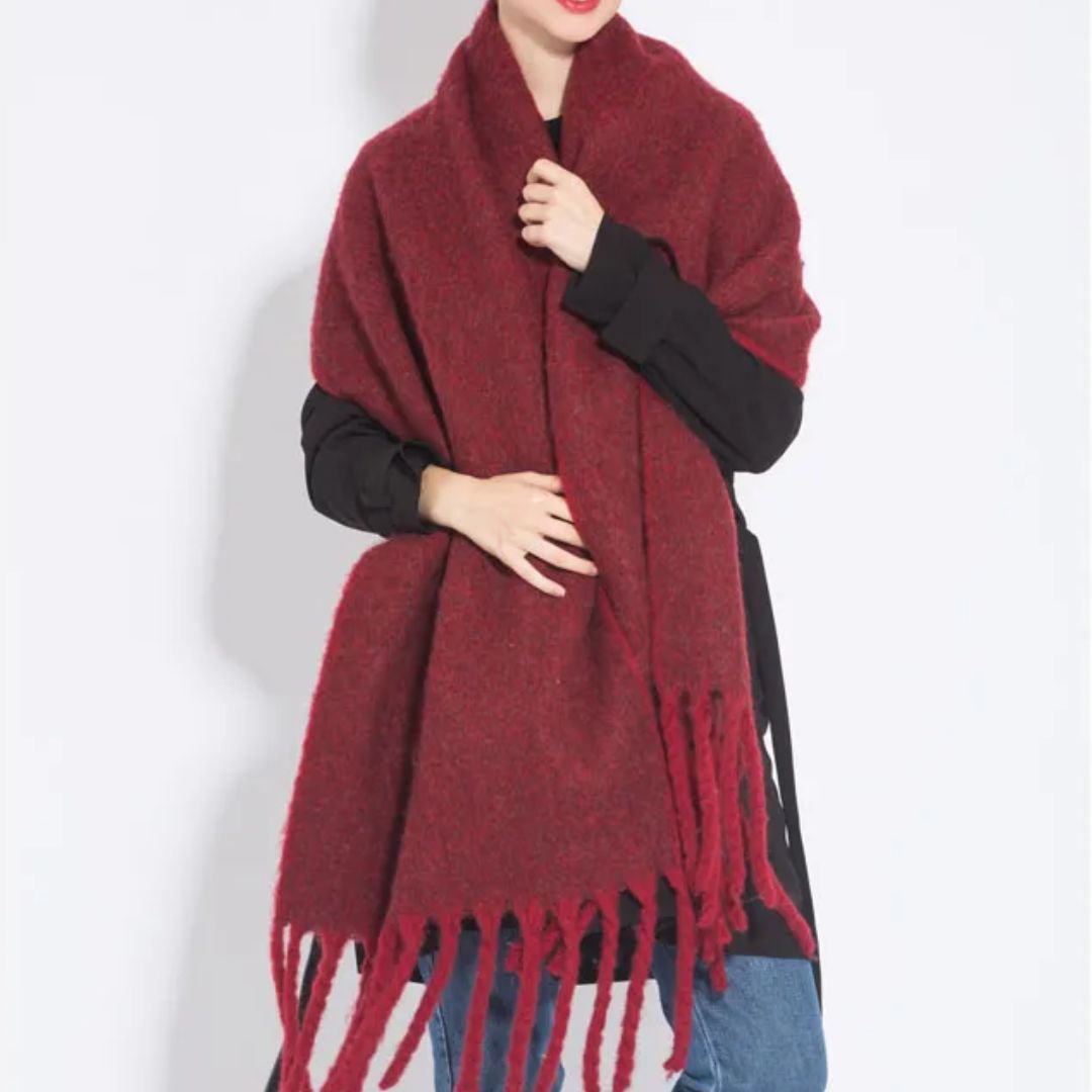 Warm Elegant Winter Scarf with Stylish Fringes for Women