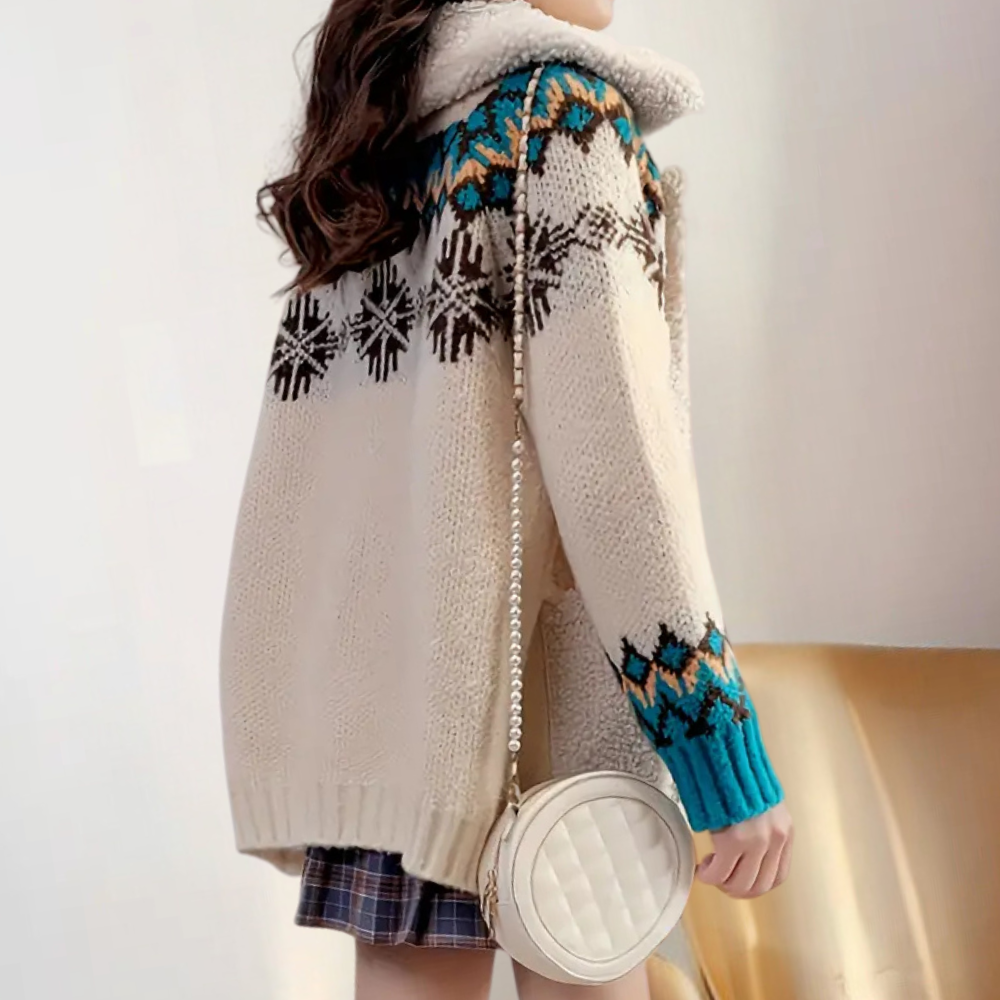 Knitted Winter Vest with Buttons Fleece Collar and Pockets for Women