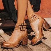Vintage Women's Pumps with Strap Buckles and Block Heel