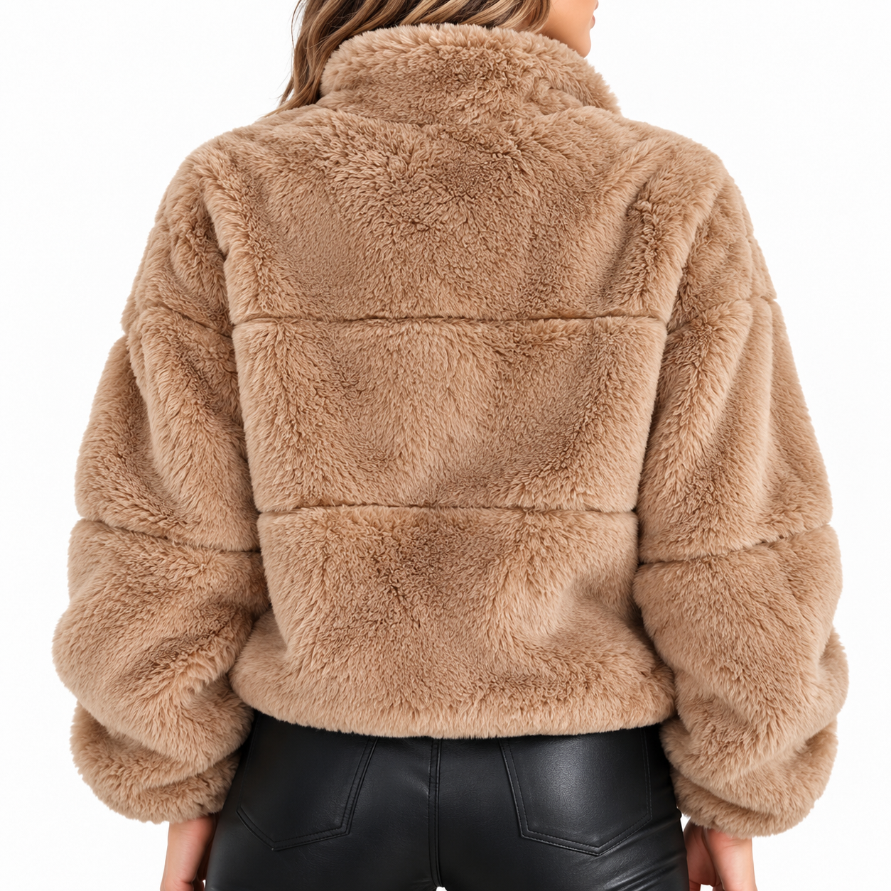 Damska Zimowa Kurtka Teddy Fleece z Zamkiem i Wysokim Kołnierzem