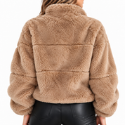 Damska Zimowa Kurtka Teddy Fleece z Zamkiem i Wysokim Kołnierzem
