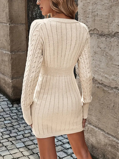 Dames Mini Sweaterjurk Warm Kabelgebreid Lange Mouwen