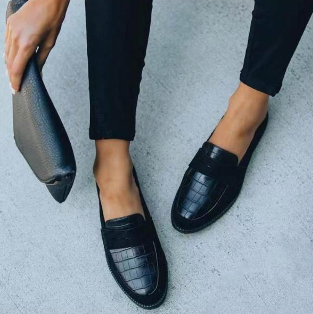 Black Loafers with Croco Leather Look and Comfort Sole