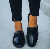 Black Loafers with Croco Leather Look and Comfort Sole