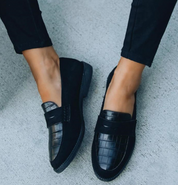 Black Loafers with Croco Leather Look and Comfort Sole