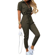 Zomerse Jumpsuit Met Korte Mouwen En Tailleband