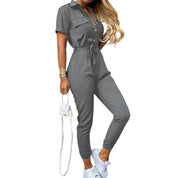 Zomerse Jumpsuit Met Korte Mouwen En Tailleband
