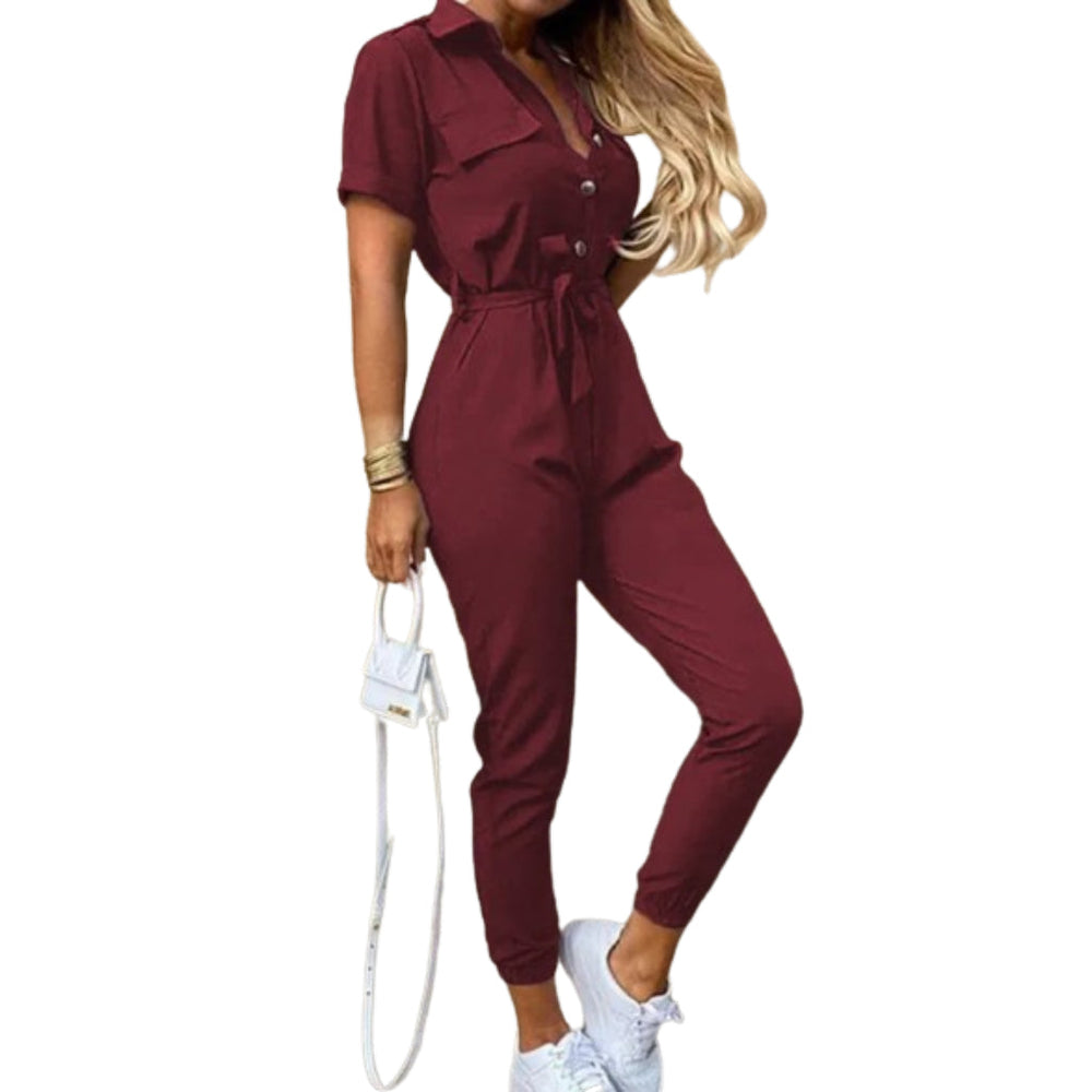 Combinaison d'été à manches courtes avec ceinture à la taille