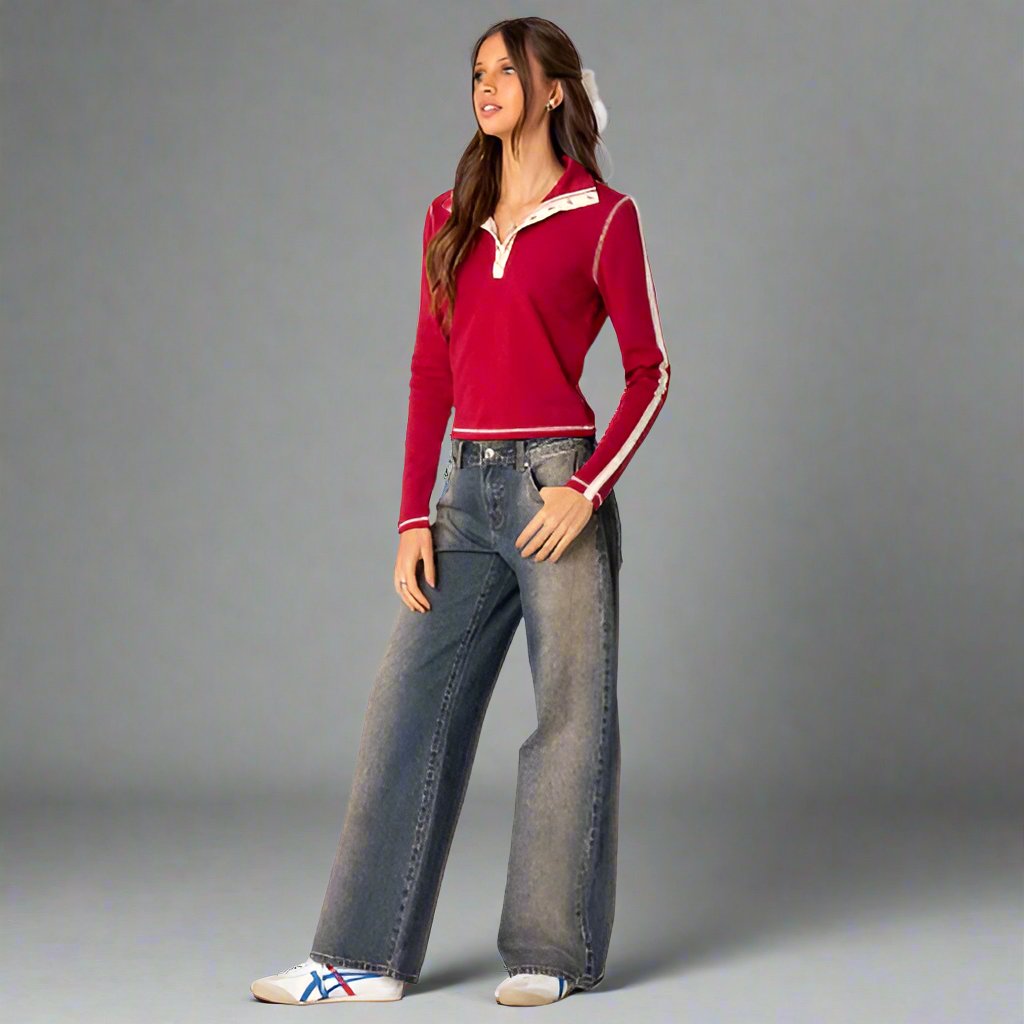Lage Taille Wijde Pijpen Jeans Dames met Stretch