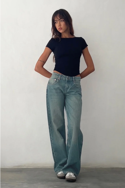 Lage Taille Wijde Pijpen Jeans Dames met Stretch