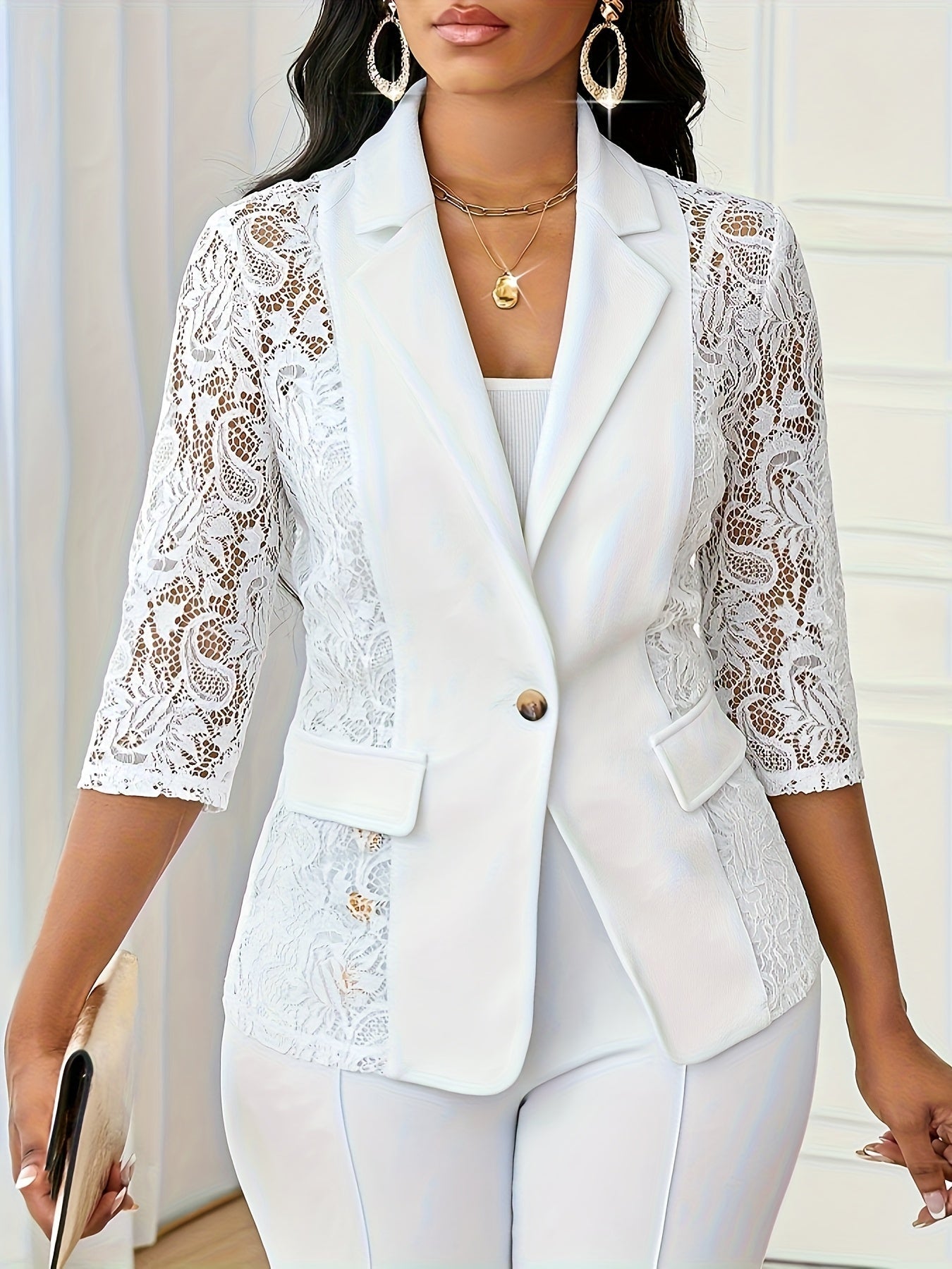 Bo - Blazer met contrast kant en driekwart mouwen