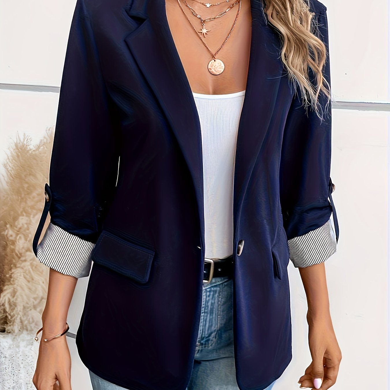 Lieke - Blazer met roll-up mouwen en enkele knoopsluiting