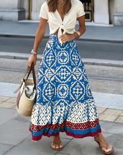 Bohemian Maxi Skirt With Print And Flowing Ruffle Hem