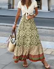 Bohemian Maxi Skirt With Print And Flowing Ruffle Hem