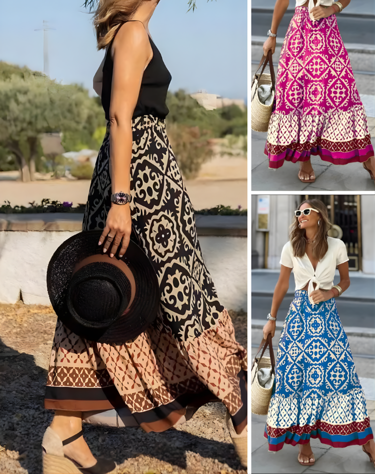 Bohemian Maxi Skirt With Print And Flowing Ruffle Hem