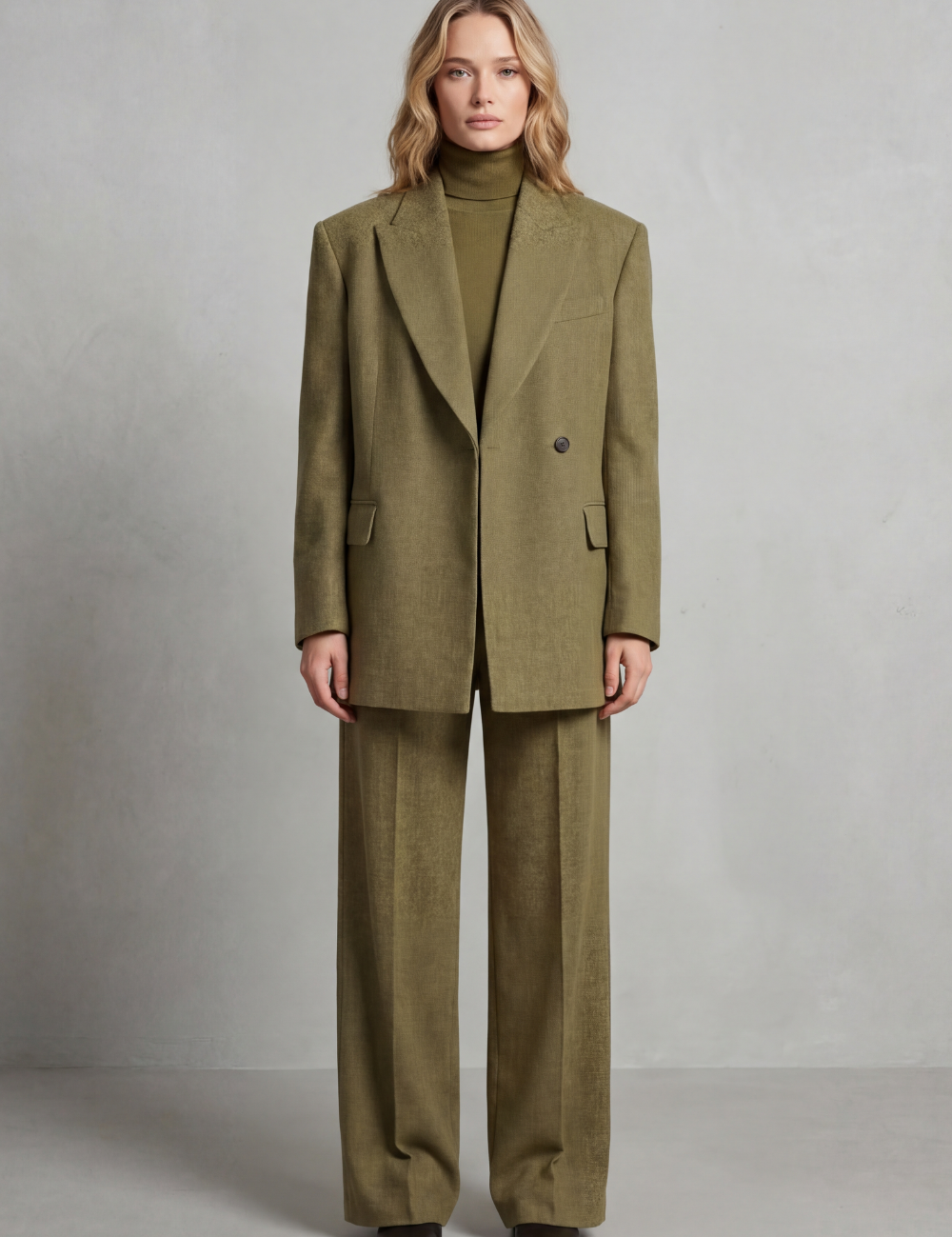Ensemble tailleur vert olive, vue de dos