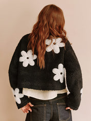 Teddy Jacket with Floral Print and Zipper Closure for Women