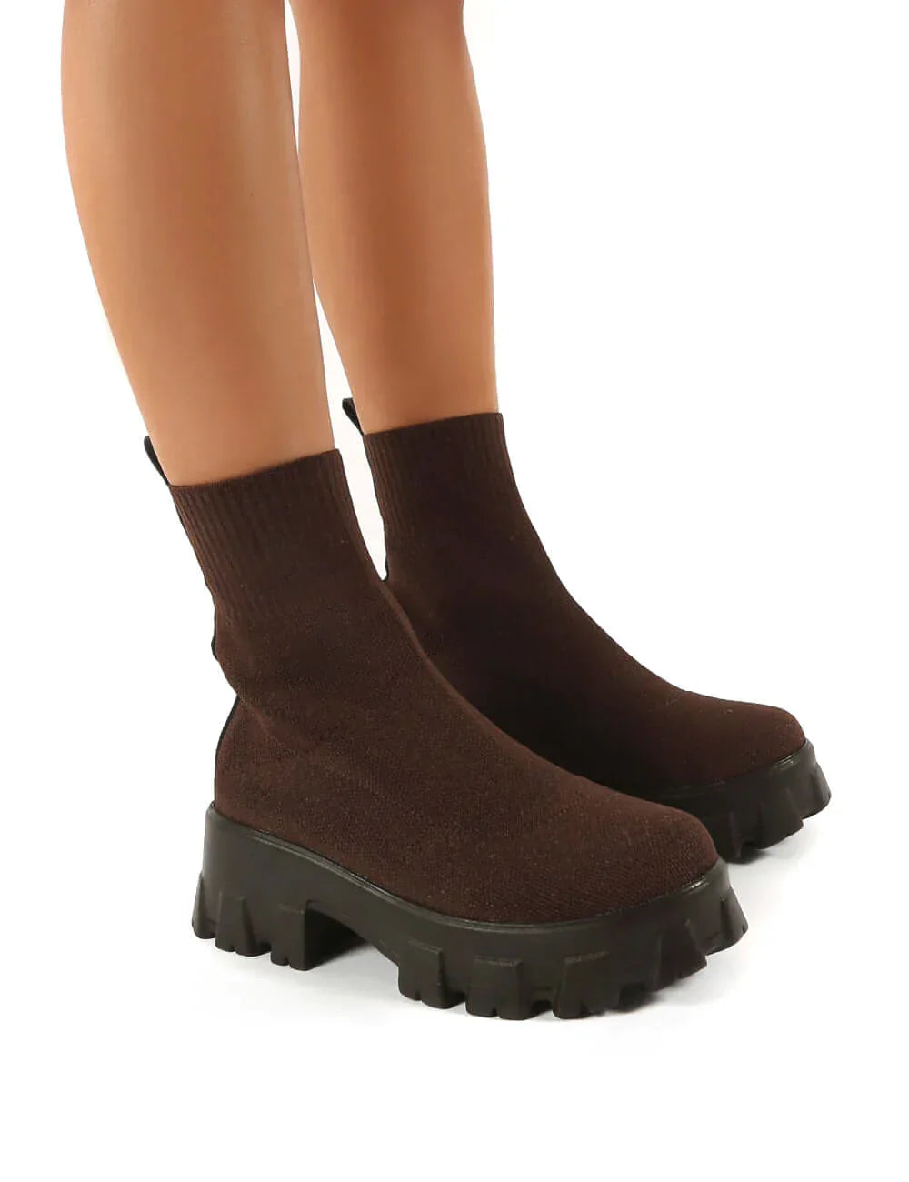 Dames Sock Boots Stretch Enkellaarsjes met Chunky Plateauzool