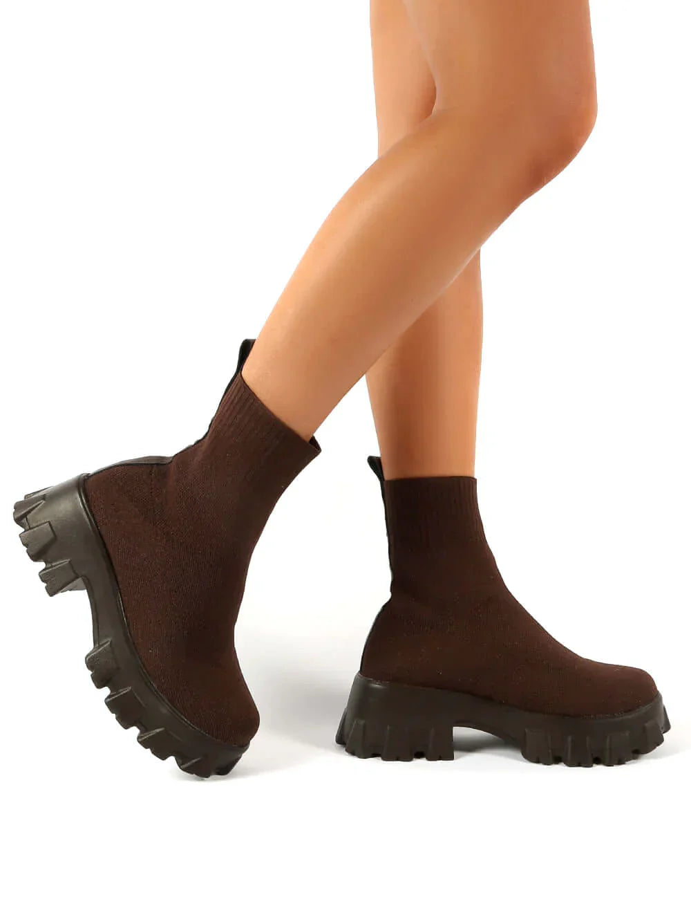 Dames Sock Boots Stretch Enkellaarsjes met Chunky Plateauzool