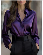 Blouse satinée de luxe à manches longues pour femmes
