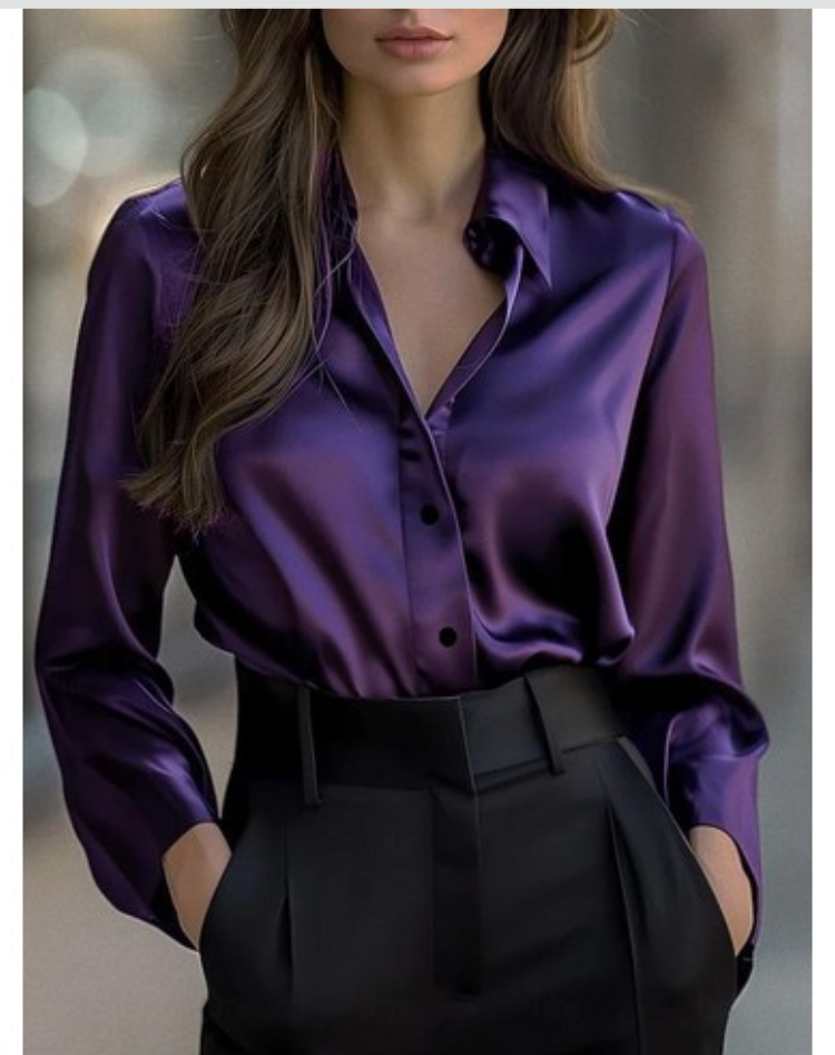 Blouse satinée de luxe à manches longues pour femmes