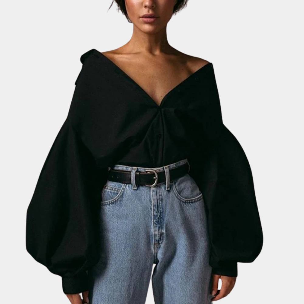 Blouse oversize pour femmes avec décolleté en V profond et manches remarquables