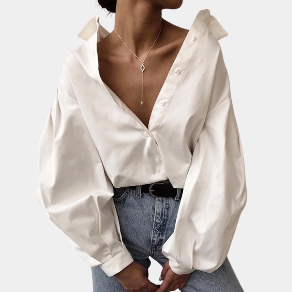 Blouse oversize pour femmes avec décolleté en V profond et manches remarquables