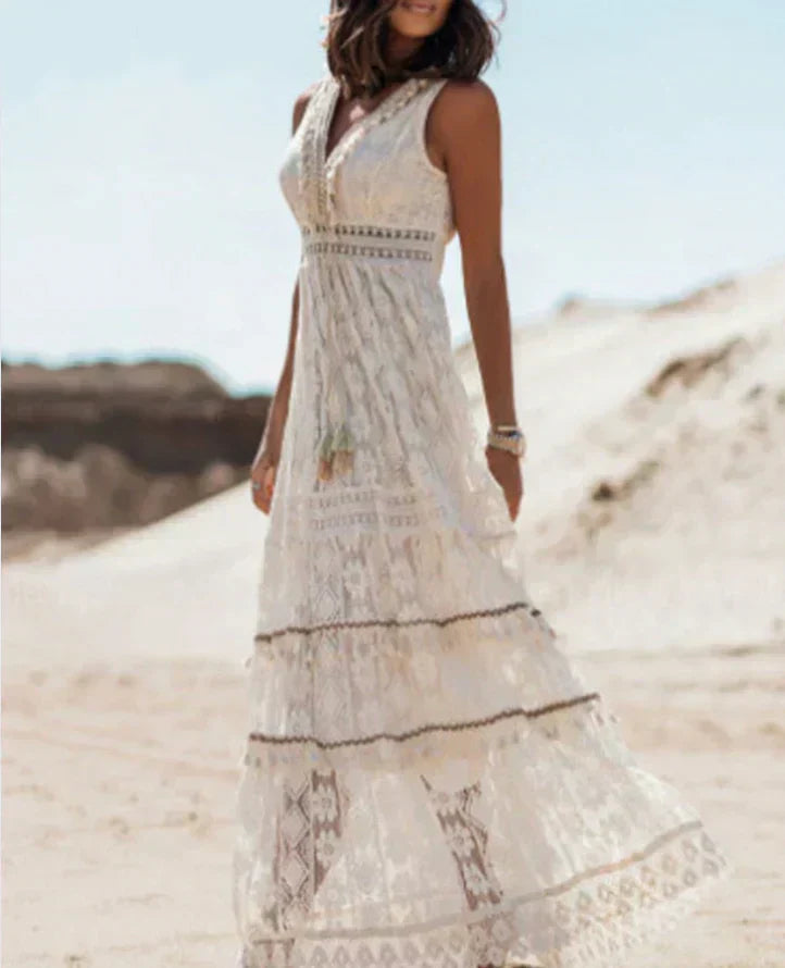 Robe maxi bohème femme avec dentelle et style festival d'été