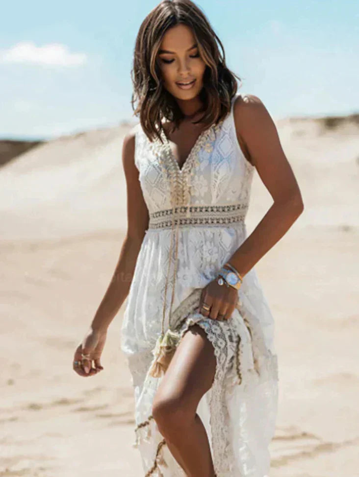 Robe maxi bohème femme avec dentelle et style festival d'été