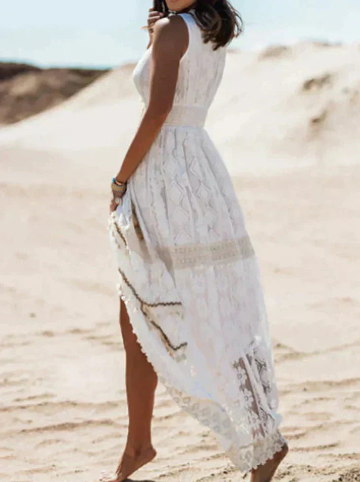 Robe maxi bohème femme avec dentelle et style festival d'été