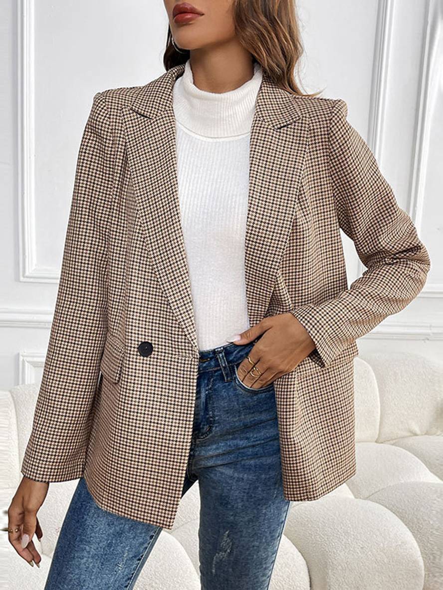 Blazer Femme à Carreaux Élégant, Confortable et Cintré