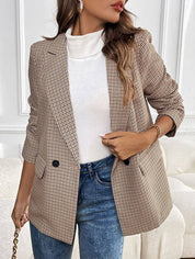 Elegancka Komfortowa Dopasowana Kraciasta Marynarka Damska
