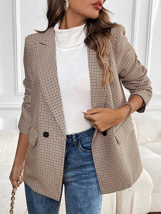 Elegante Comfortabele Getailleerde Geruite Dames Blazer