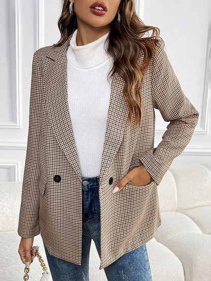 Elegante Comfortabele Getailleerde Geruite Dames Blazer